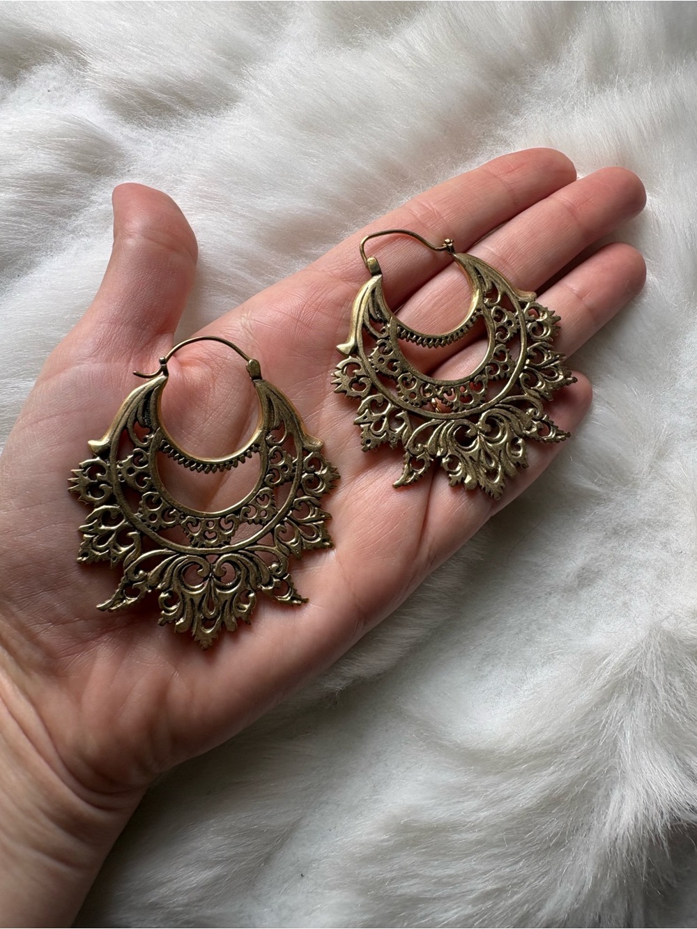 Ask & Embla Filigree Brass Hoop Earrings - Picture 2 of 4